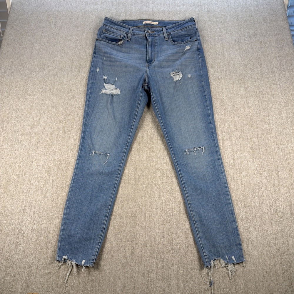 Levis Jeans Womens 31 Blue 721 High Rise Skinny Stretch Distressed Denim Cotton